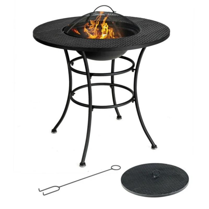 31.5 in. Outdoor Steel Fire Pit Dining Table with Cooking BBQ Grate