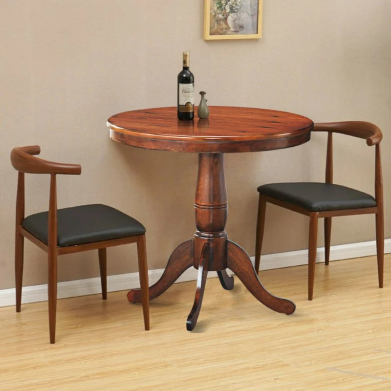 32 in. Outdoor Round Pedestal Rubber Wood Dining Table