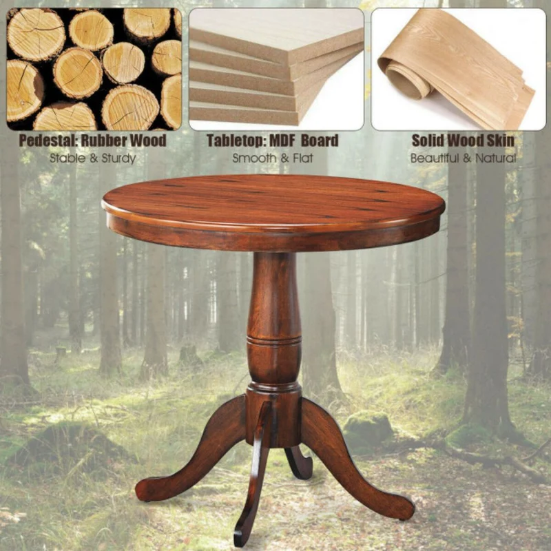 32 in. Outdoor Round Pedestal Rubber Wood Dining Table