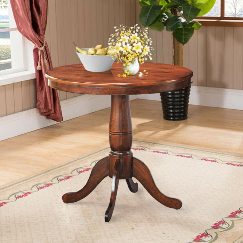 32 in. Outdoor Round Pedestal Rubber Wood Dining Table