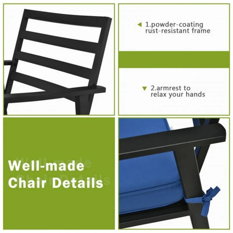 5-Piece Metal Outdoor Dining Chair Table Set with Blue Cushions