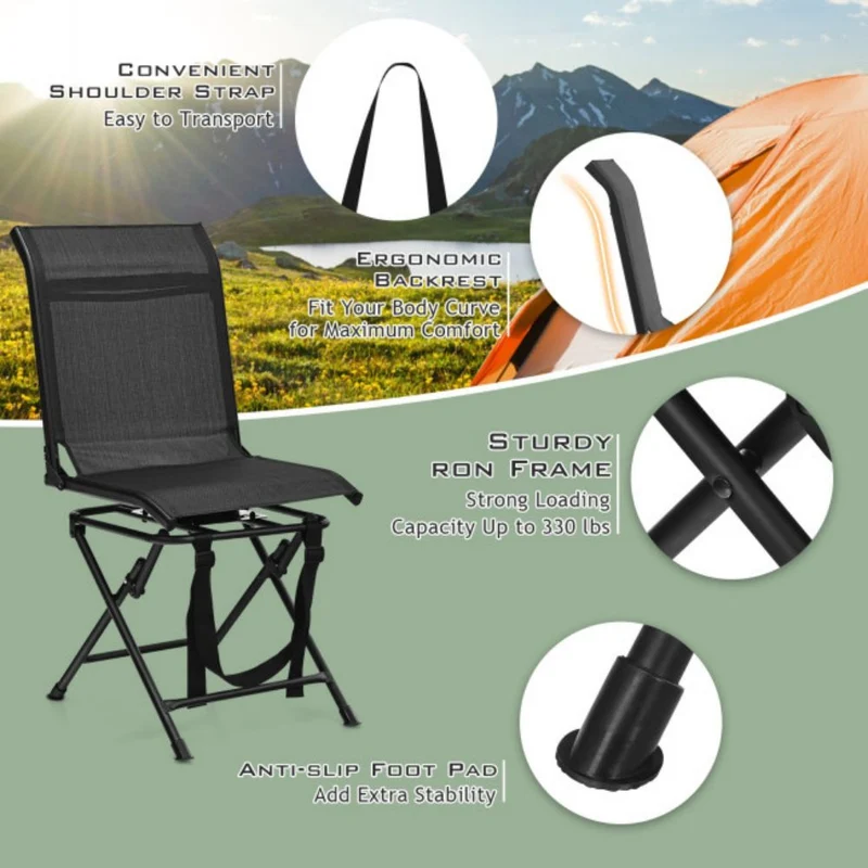 All-Weather Outdoor Metal Foldable 360-Degree Swivel Hunting Chair