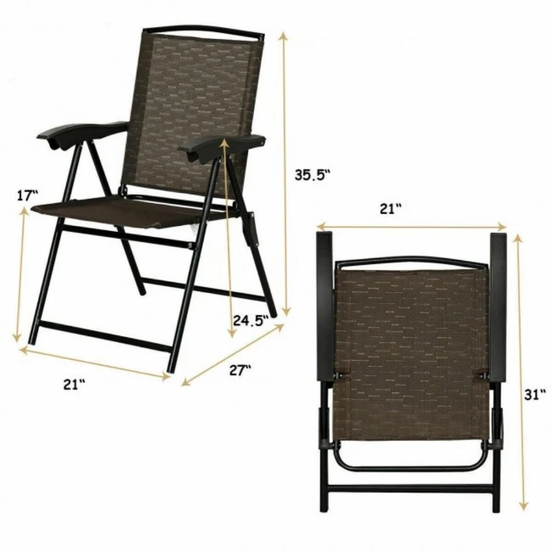 Outdoor Folding Sling Metal Chairs with Steel Armrest and Adjustable Back (2-Pack)