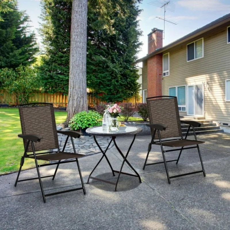 Outdoor Folding Sling Metal Chairs with Steel Armrest and Adjustable Back (2-Pack)