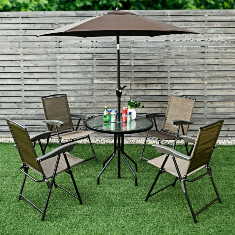 Outdoor Folding Sling Metal Chairs with Steel Armrest and Adjustable Back (2-Pack)