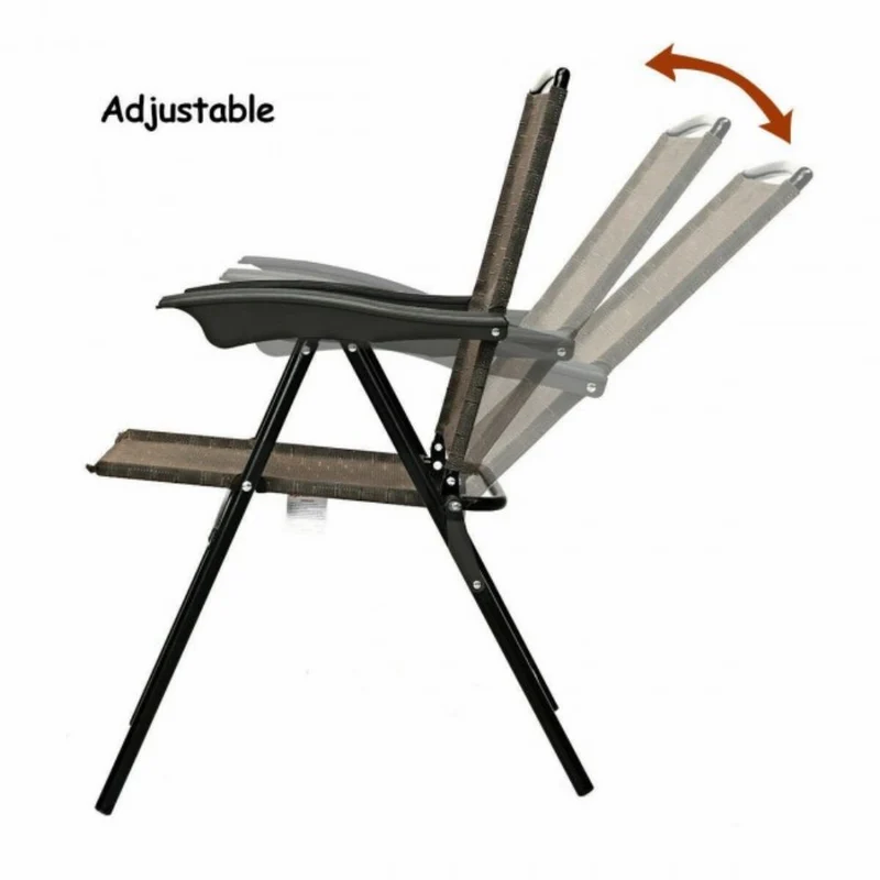 Outdoor Folding Sling Metal Chairs with Steel Armrest and Adjustable Back (2-Pack)