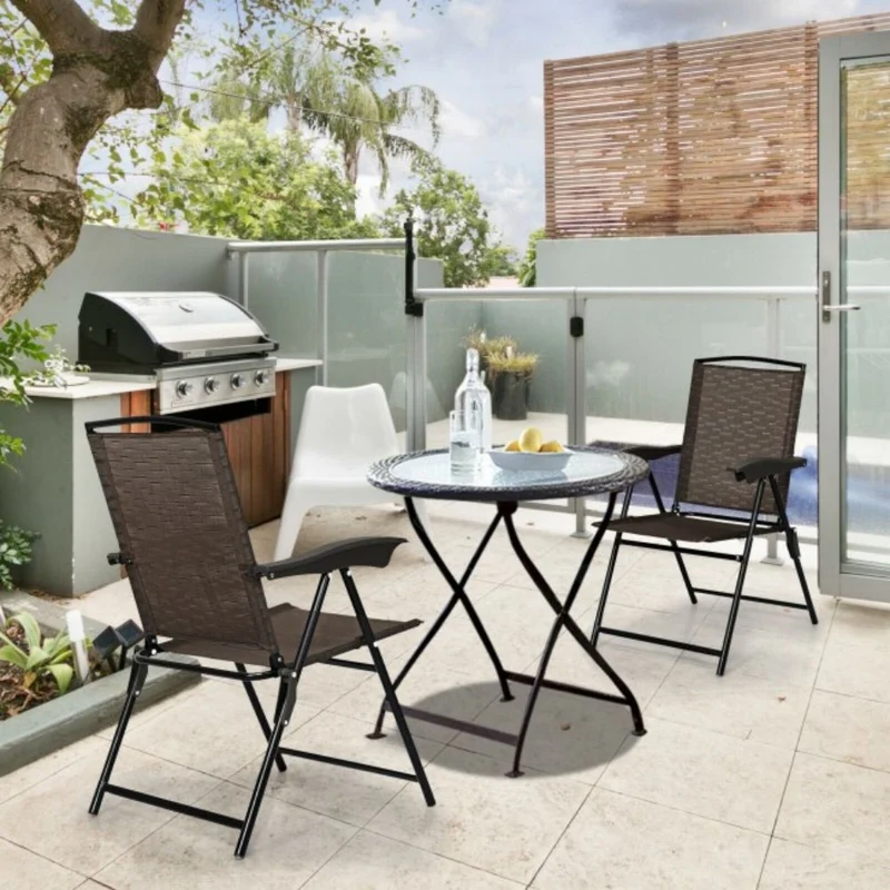 Outdoor Folding Sling Metal Chairs with Steel Armrest and Adjustable Back (2-Pack)