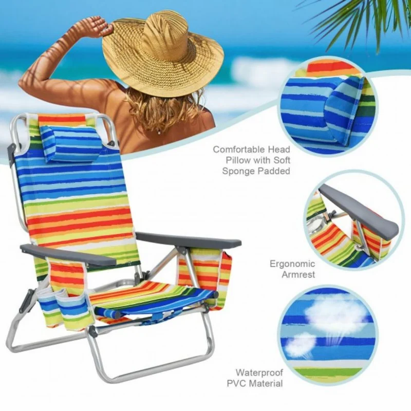 Outdoor Folding Backpack Beach Table Chair Reclining Chair Set (2-Pack)