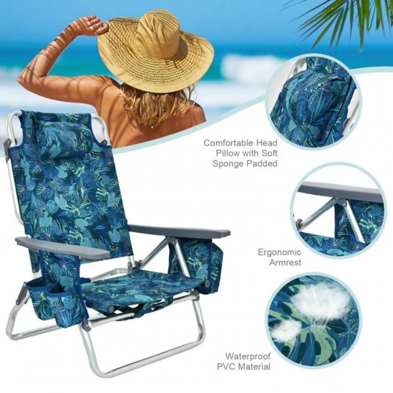 Outdoor Folding Backpack Beach Table Chair Reclining Chair Set (2-Pack)