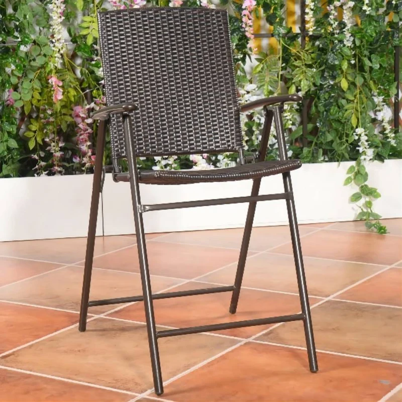 Folding Rattan Wicker Outdoor Bar Stool Chair with Footrests and Armrests for Outdoors and Indoors (4-Pack)