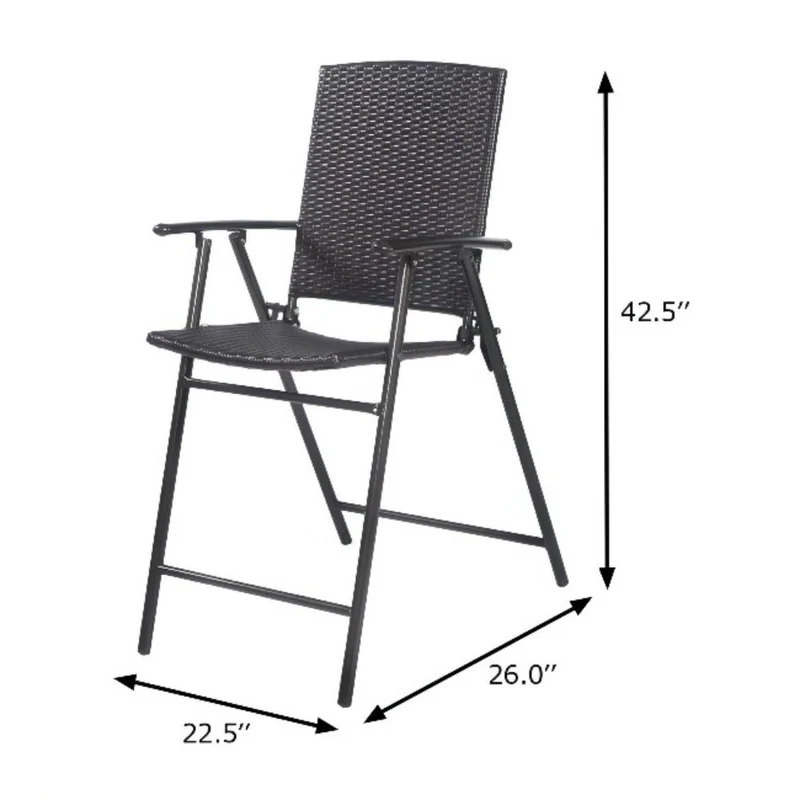 Folding Rattan Wicker Outdoor Bar Stool Chair with Footrests and Armrests for Outdoors and Indoors (4-Pack)