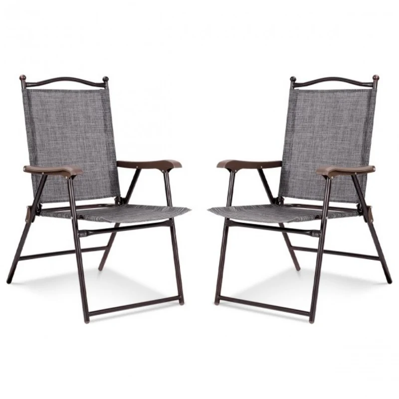 Gray Steel Folding Sling Outdoor Dining Chair (Set of 2)