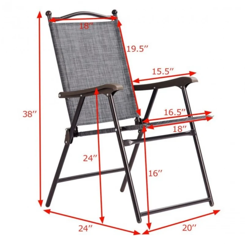Gray Steel Folding Sling Outdoor Dining Chair (Set of 2)