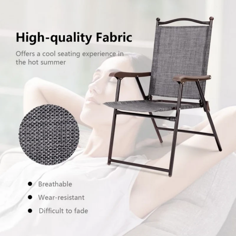 Gray Steel Folding Sling Outdoor Dining Chair (Set of 2)