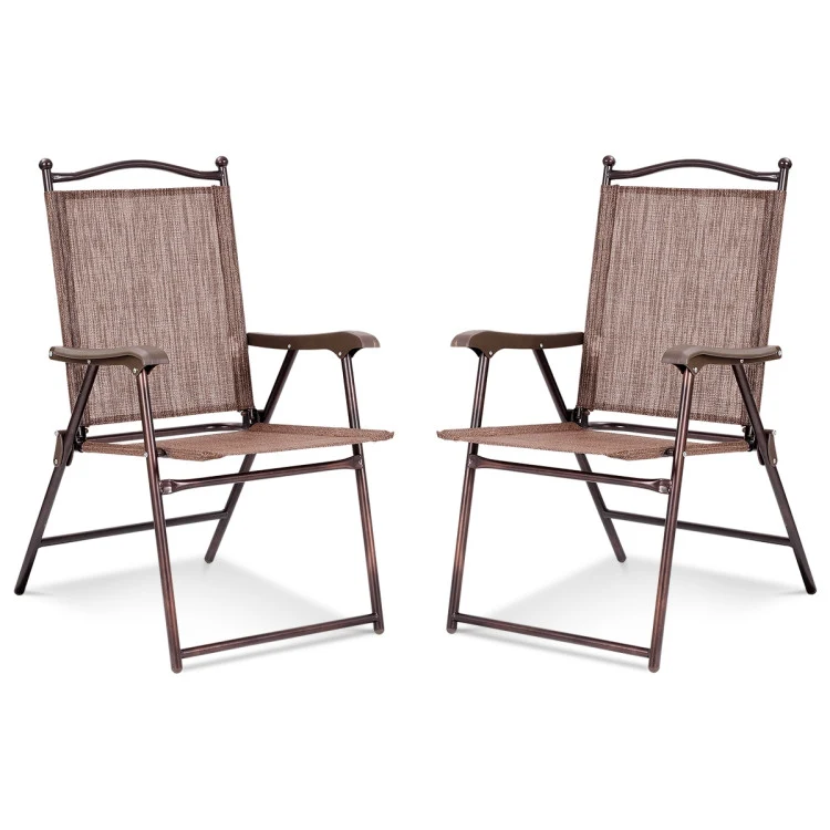 Coffee Steel Folding Sling Outdoor Dining Chair (Set of 2)