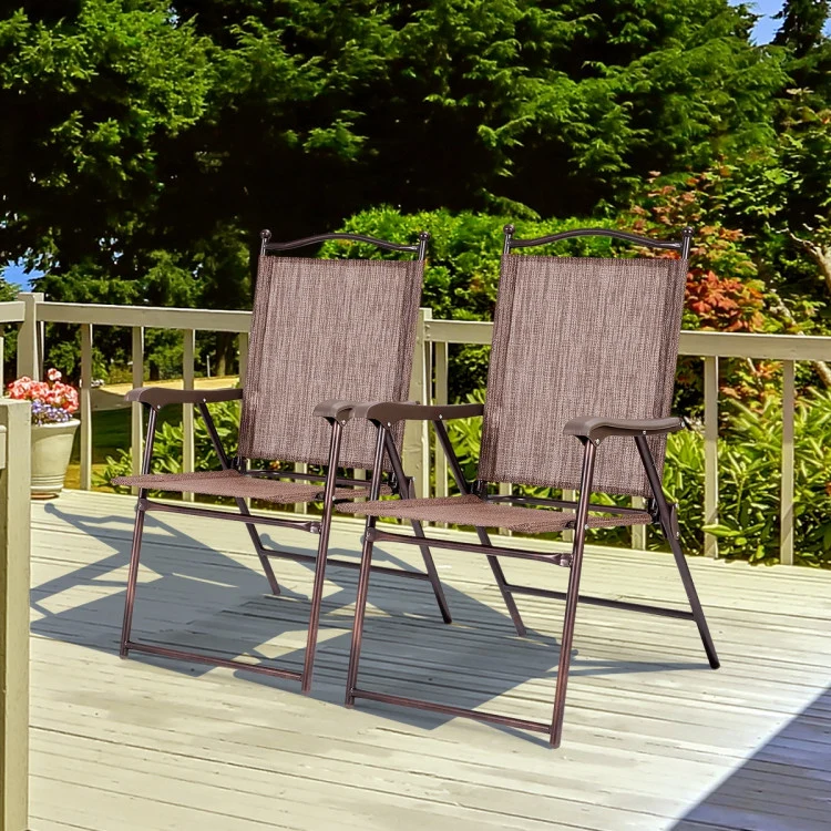 Coffee Steel Folding Sling Outdoor Dining Chair (Set of 2)