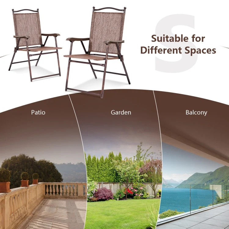 Coffee Steel Folding Sling Outdoor Dining Chair (Set of 2)