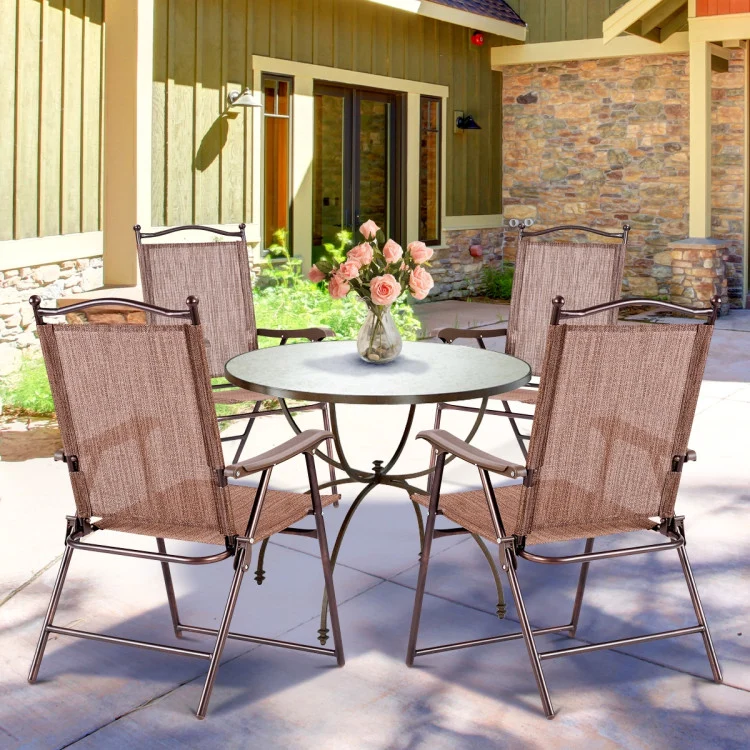 Coffee Steel Folding Sling Outdoor Dining Chair (Set of 2)