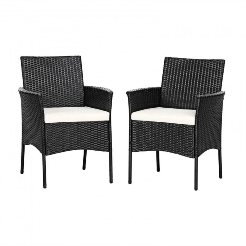 Wicker Outdoor Patio Lounge Chairs with White Cushions (2-Pack)