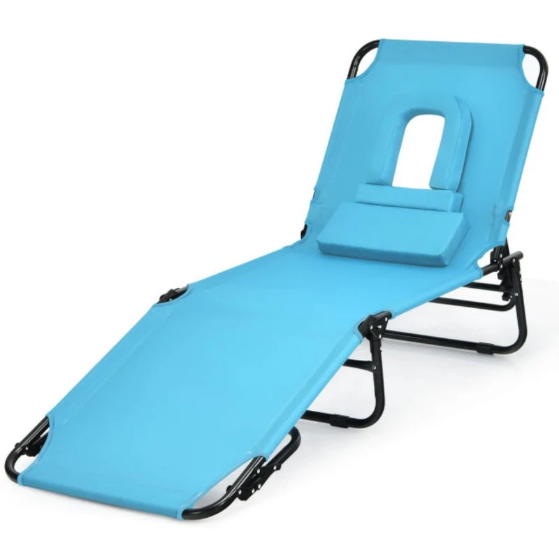 Turquoise 1-Piece Metal Folding Outdoor Chaise Lounge Chair with Adjustable Back