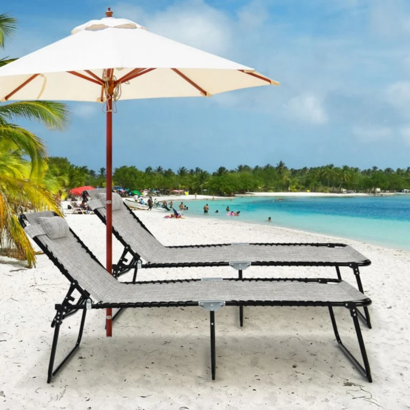 4-Position Fabric Folding Outdoor Lounge Chaise with Adjustable Backrest