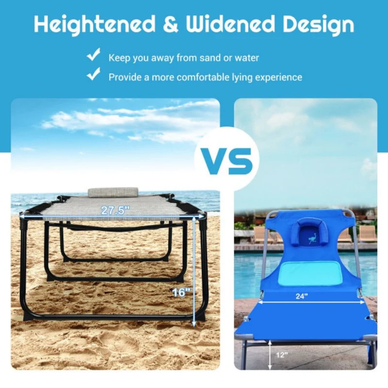 4-Position Fabric Folding Outdoor Lounge Chaise with Adjustable Backrest
