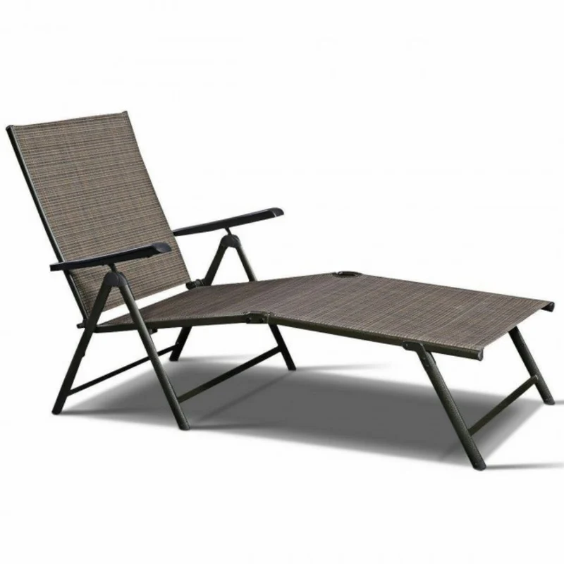 Metal Outdoor Chaise Recliner with Arms and Adjustable Backrest Folding Chairs (2-Packs)