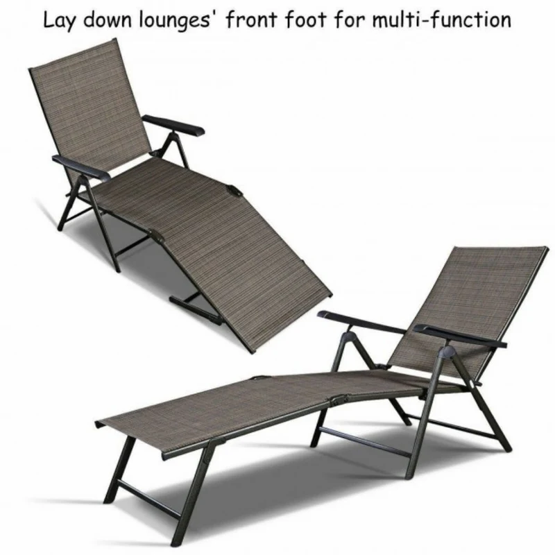 Metal Outdoor Chaise Recliner with Arms and Adjustable Backrest Folding Chairs (2-Packs)