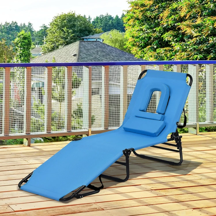 Blue 1-Piece Fabric Outdoor Chaise Lounge