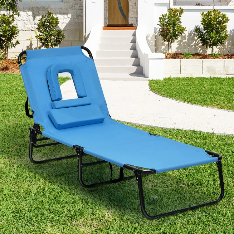 Blue 1-Piece Fabric Outdoor Chaise Lounge