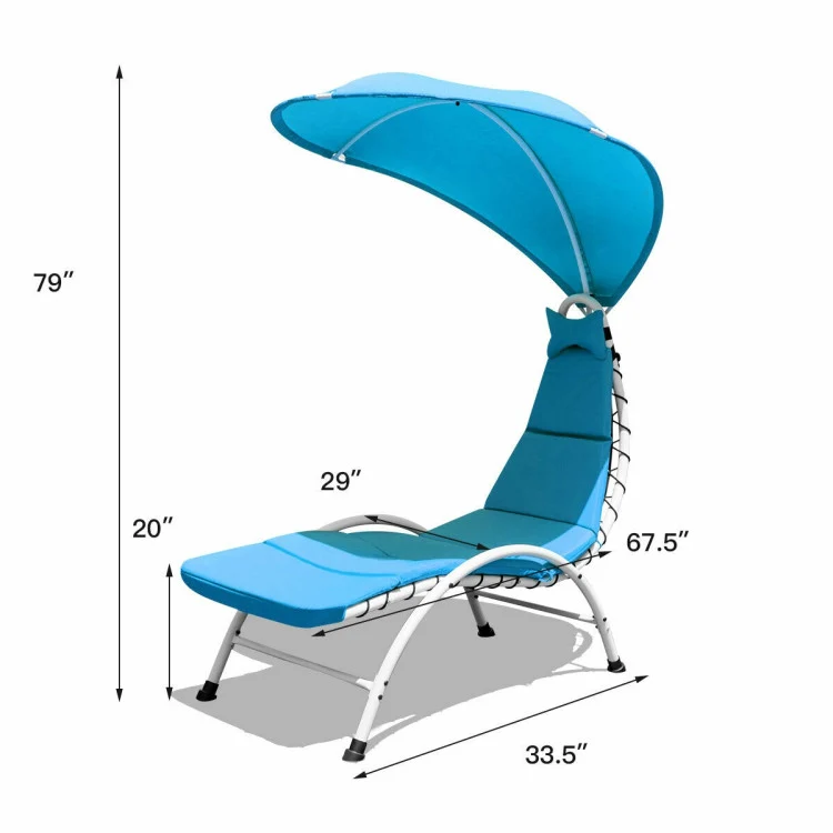 Metal Outdoor Canopy Chaise Lounge with Turquoise Cushion