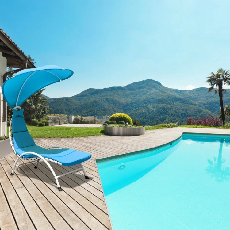 Metal Outdoor Canopy Chaise Lounge with Turquoise Cushion