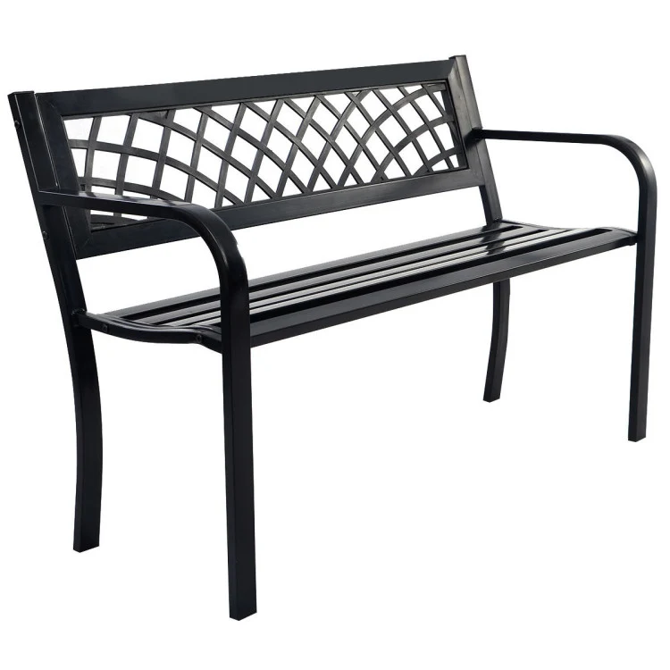 46 in. 2-Person Black Metal Outdoor Bench