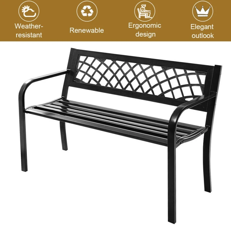 46 in. 2-Person Black Metal Outdoor Bench