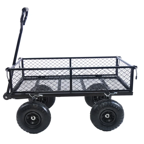4 cu. ft. Black Steel Wagon Garden Cart