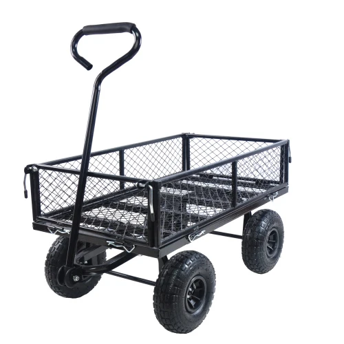 4 cu. ft. Black Steel Wagon Garden Cart
