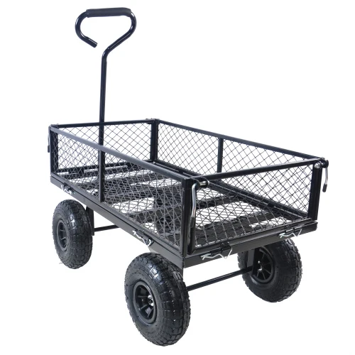 4 cu. ft. Black Steel Wagon Garden Cart