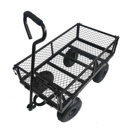 4 cu. ft. Black Steel Wagon Garden Cart