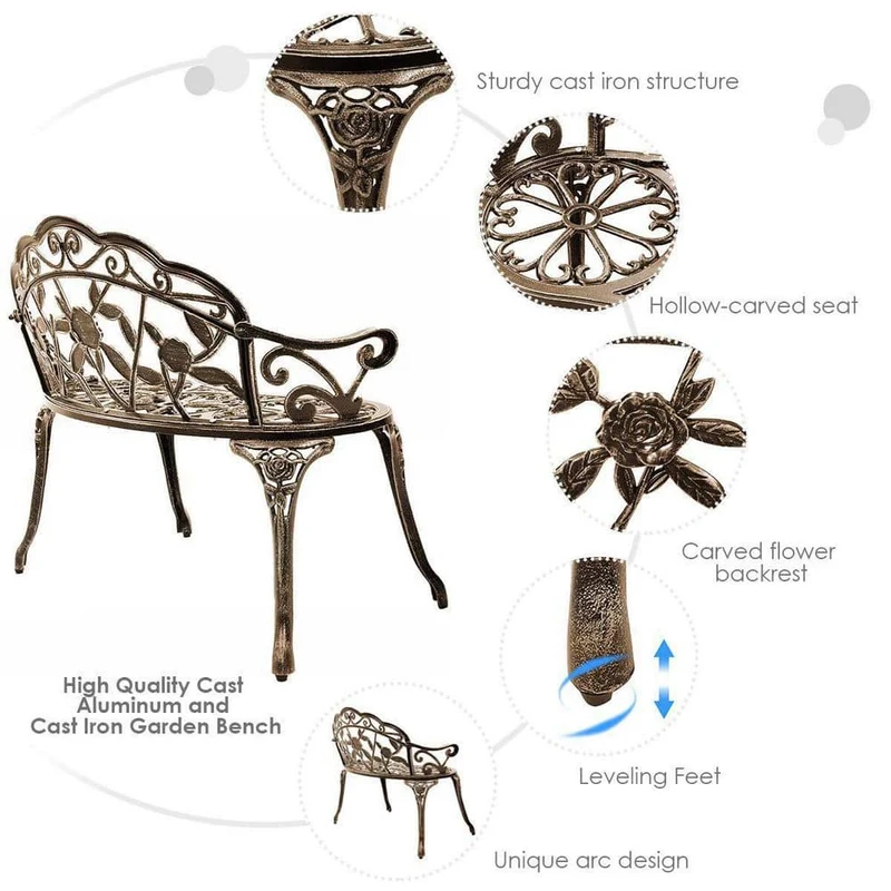 Bronze Aluminum Patio Outdoor Garden Bench Chair