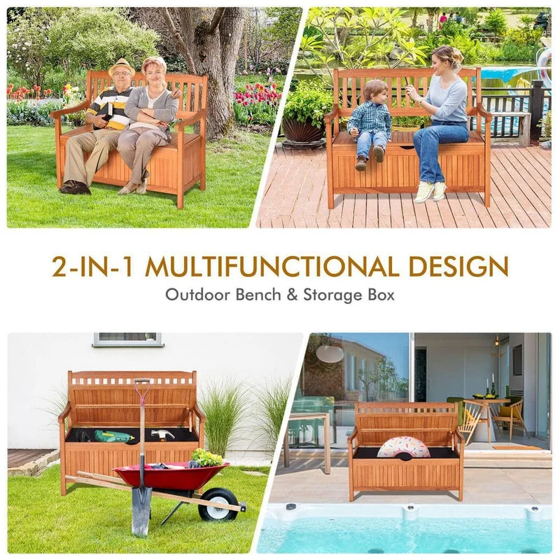 33 Gal. 42 in. Brown Solid Wood Outdoor Storage Bench Deck Box