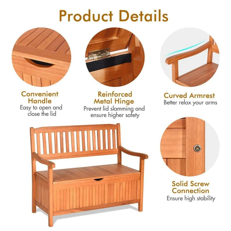 33 Gal. 42 in. Brown Solid Wood Outdoor Storage Bench Deck Box