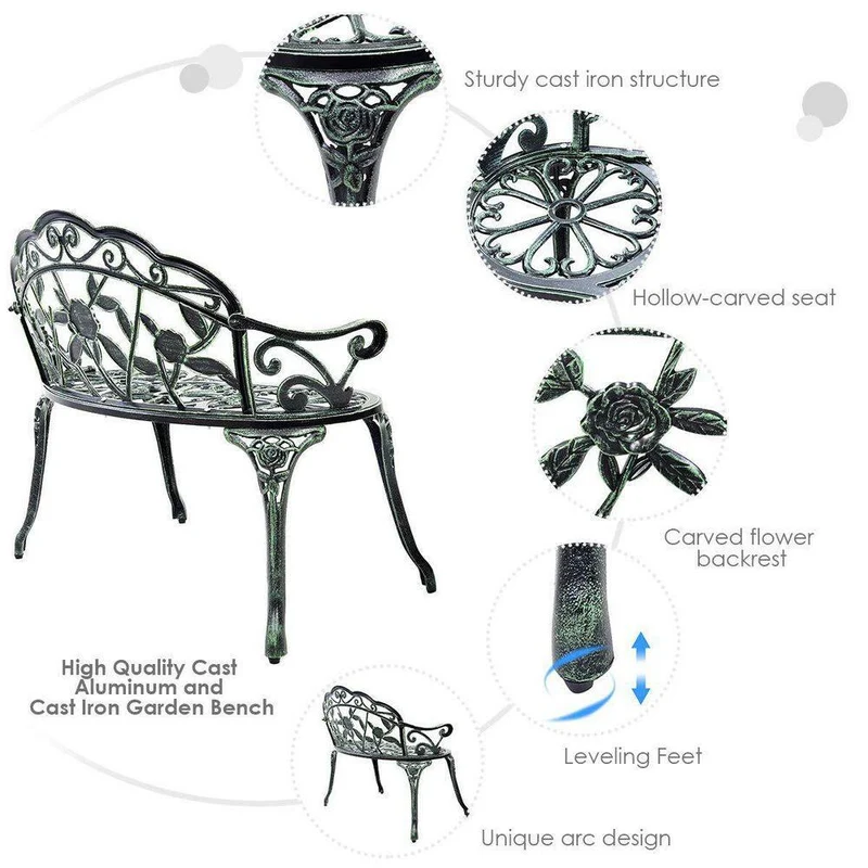 Green Aluminum Patio Outdoor Garden Bench Chair