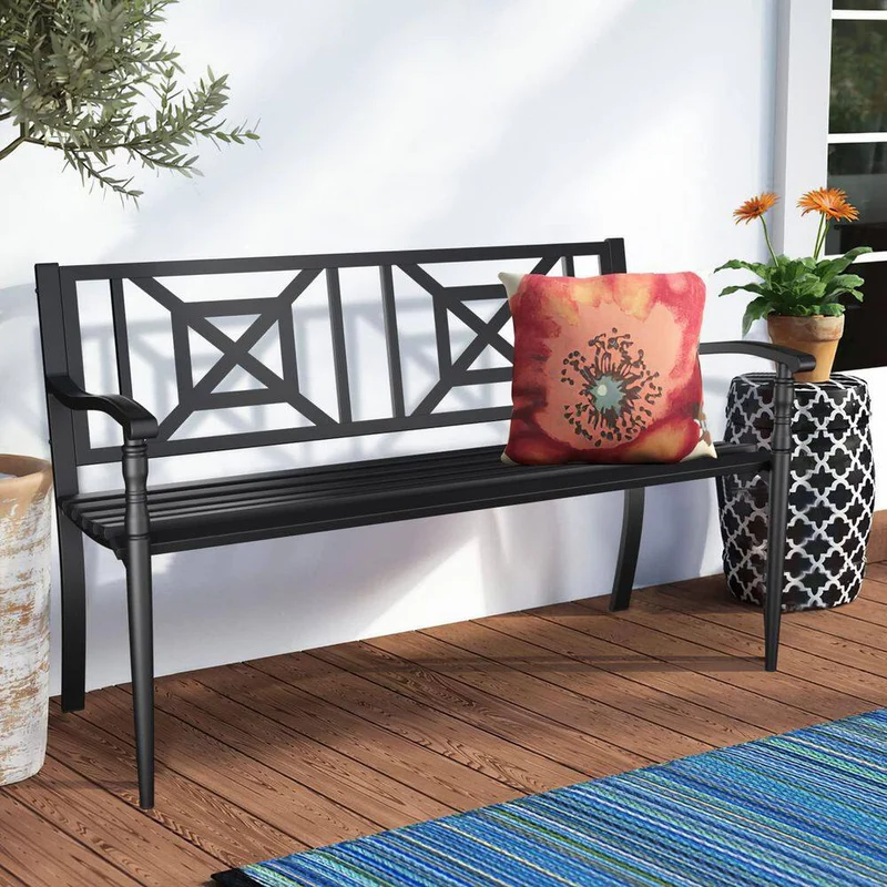 Black Metal Outdoor Patio Bench