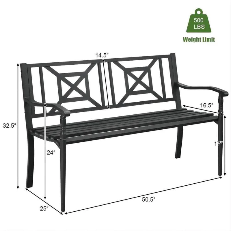 Black Metal Outdoor Patio Bench