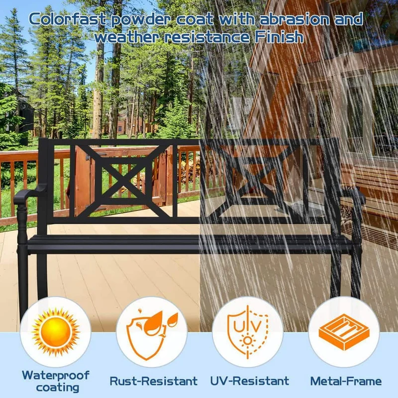 Black Metal Outdoor Patio Bench