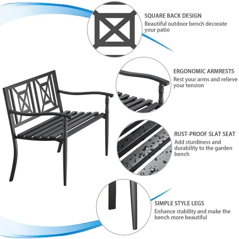 Black Metal Outdoor Patio Bench