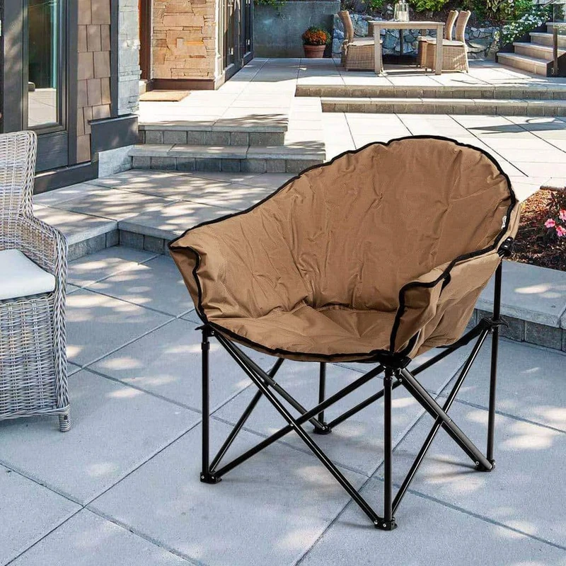 Brown Steel Folding Camping Moon Padded Chair with Carry Bag
