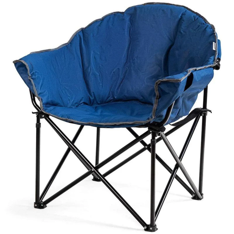 Navy Steel Folding Camping Moon Padded Chair with Carry Bag