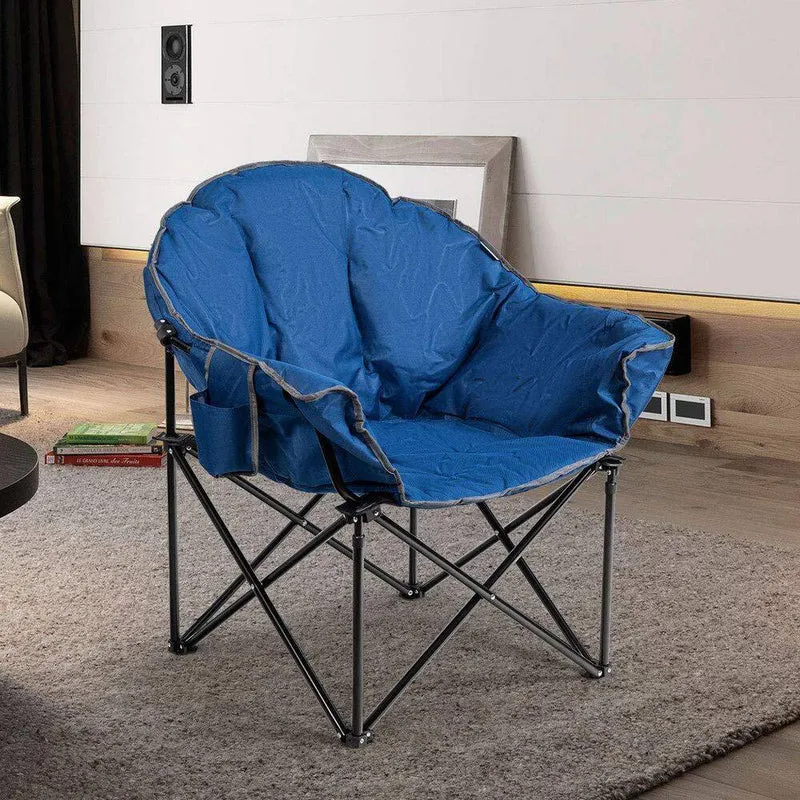 Navy Steel Folding Camping Moon Padded Chair with Carry Bag