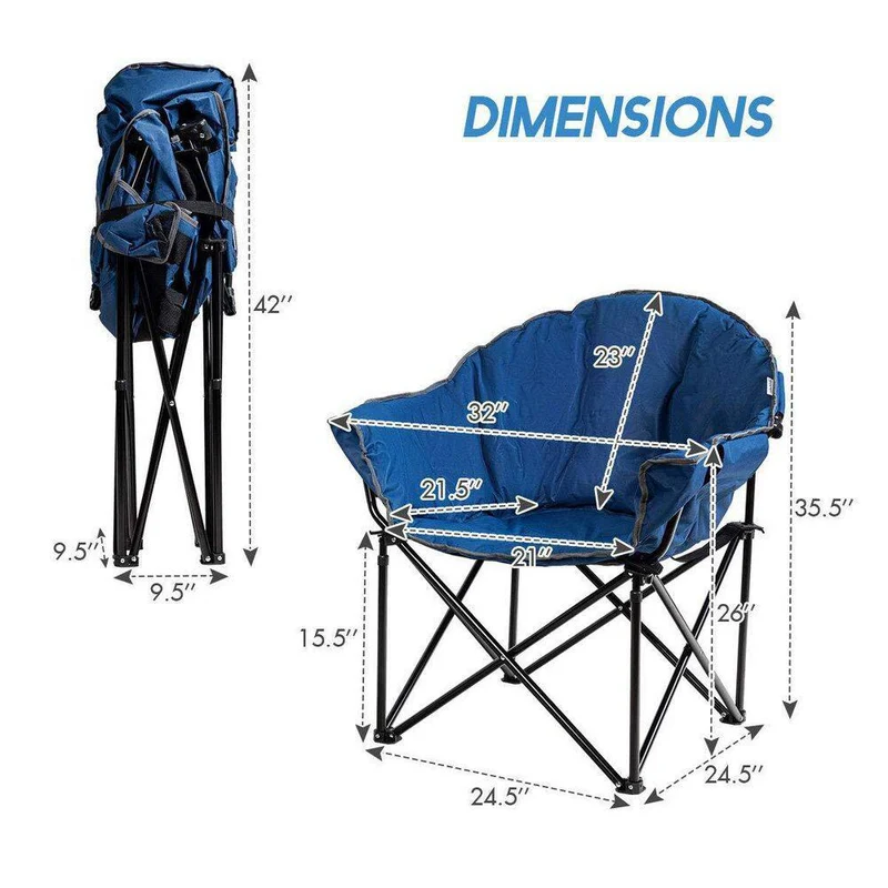 Navy Steel Folding Camping Moon Padded Chair with Carry Bag